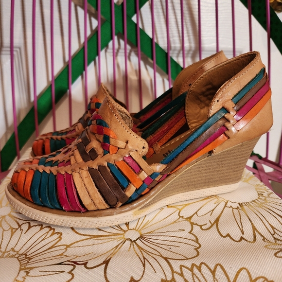 NWOT - D. Flores Authentic Mexican Multicolored Wedge Huaraches - Picture 3 of 8